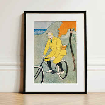 Man Riding Bicycle - Edward Penfield Art Print / Canvas Yellow Cyclist Illustration Black Frame White Mat, Penfield’s, Gay Nineties