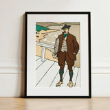 Man Smoking a Pipe - Edward Penfield Art Print / Canvas Black-framed Stylized Illustration Brown Attire, Flat Color, Penfield’s, Studied
