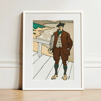 Man Smoking a Pipe - Edward Penfield Art Print / Canvas Framed Vintage Attire Bold Colors, Flat Color, Penfield’s, Studied Rural Ease,