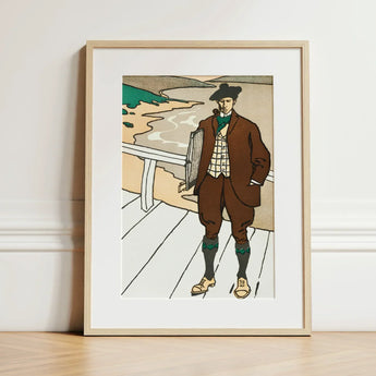 Man Smoking a Pipe - Edward Penfield Art Print / Canvas Framed Vintage Attire Bold Outlines, Flat Color, Penfield’s, Studied Rural Ease,