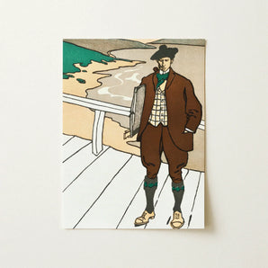 Man Smoking a Pipe - Edward Penfield Art Print / Canvas Vintage-style Illustrated Notebook Brown Attire Wooden Pier, Flat Color,