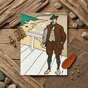 Man Smoking a Pipe - Edward Penfield Art Print / Canvas Vintage-style Illustrated Postcard Brown Attire Green Accents, Flat Color,