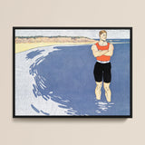 Man Standing in the Sea - Edward Penfield Art Print / Canvas Framed Artwork Muscular Orange Tank Black Shorts, Penfield’s, Vermilion-red