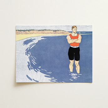 Man Standing in the Sea - Edward Penfield Art Print / Canvas, 16x12’’ / 41x31cm / Unframed / no Border, Posters Prints & Visual Artwork,