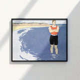 Black-framed Artwork Muscular Man Red Tank Black Shorts Standing, Penfield’s, Vermilion-red Vest Blazing, Flat Slate-blue Water, Edward