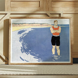Man Standing in the Sea - Edward Penfield Art Print / Canvas Framed Artwork Muscular Orange Tank Black Shorts, Penfield’s, Vermilion-red