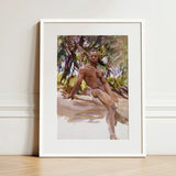 Man and Trees - John Singer Sargent Art Print / Canvas Framed Watercolor Painting Muscular Outdoors Rendered Earthy, Nude, Prints