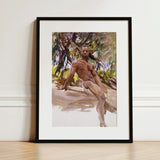 Man and Trees - John Singer Sargent Art Print / Canvas Framed Watercolor Painting Muscular Outdoors Rendered Earthy, Nude, Prints