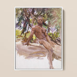 Man and Trees - John Singer Sargent Art Print / Canvas Framed Watercolor Painting Muscular Outdoors Rendered Earthy, Nude, Prints