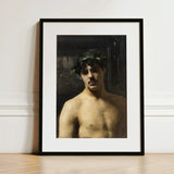Man Wearing Laurels - John Singer Sargent Art Print / Canvas Black-framed Classical Portrait Bare-chested Dark, Sultry Allure Prints
