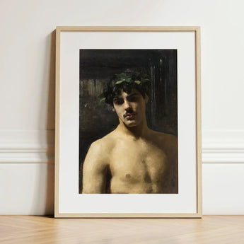 Man Wearing Laurels - John Singer Sargent Art Print / Canvas Framed Oil Painting Shirtless Dark Hair Green, Sultry Allure Prints