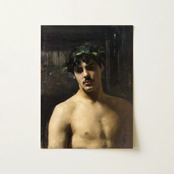 Man Wearing Laurels - John Singer Sargent Art Print / Canvas Classical Oil Painting Young Dark Curly, Sultry Allure Prints