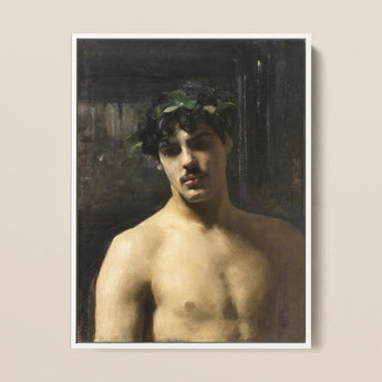 Man Wearing Laurels - John Singer Sargent Art Print / Canvas Framed Oil Painting Young Dark Curly Hair, Sultry Allure Prints