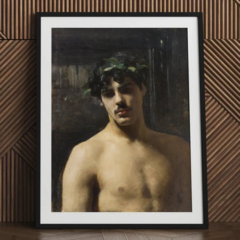 Man Wearing Laurels - John Singer Sargent Art Print / Canvas Black-framed Classical Portrait Young Dark, Sultry Allure Prints
