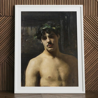 Man Wearing Laurels - John Singer Sargent Art Print / Canvas White-framed Classical-style Portrait Young Dark, Sultry Allure Prints