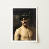 Man Wearing Laurels - John Singer Sargent Art Print / Canvas Framed Oil Painting Young Dark Hair Green, Sultry Allure Prints