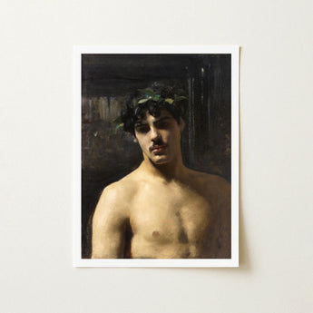 Man Wearing Laurels - John Singer Sargent Art Print / Canvas Framed Oil Painting Young Dark Hair Green, Sultry Allure Prints