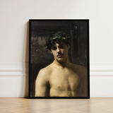 Framed Oil Painting Young Man Dark Hair Green John Singer Sargent, Art, Sultry Allure