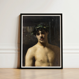 Framed Oil Painting Muscular Man Dark Hair Green John Singer Sargent, Art, Sultry Allure