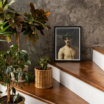 Man Wearing Laurels - John Singer Sargent Art Print / Canvas Framed Black White Portrait Photograph Wooden Stairs Alongside, Sultry Allure