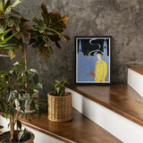 Man in Yellow Suit - Edward Penfield Art Print / Canvas Black-framed Artwork Blue Cityscape Background, Penfield’s, Stations, Gilded Age