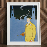 Man in Yellow Suit - Edward Penfield Art Print / Canvas Framed Stylized Illustration, Penfield’s, Stations, Gilded Age Dandy, Chrome-yellow