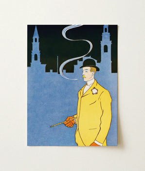 Vintage-style Illustration Print Man Bright Yellow Suit Black, Edward Penfield’s, Stations, Gilded Age Dandy, Chrome-yellow Jacket Blazing,