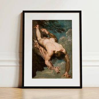 Manlius Hurled from the Rock - William Etty Art Print / Canvas Black-framed Classical Painting Nude Male Figure Etty’s Dramatic, Marcus