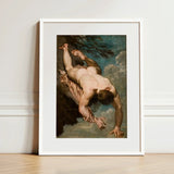 Manlius Hurled from the Rock - William Etty Art Print / Canvas White-framed Classical Painting Nude Male Figure Etty’s Dramatic, Marcus