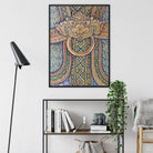 Man’s Best Friend - Royal Thai Mural Framed Canvas, Framed Abstract Art Piece Intricate Geometric Patterns Blue