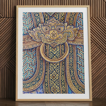 Man’s Best Friend – Traditioneller thailändischer Fresko-Kunstdruck / Leinwand, 24x32’’ / 61x81cm / Naturrahmen / Passepartout, Poster, Drucke & Visuelle Kunst