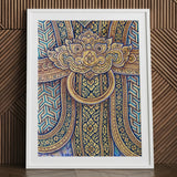 Man’s Best Friend - Traditional Thai Fresco Art Print / Canvas Framed Artwork Ornate Golden Blue Patterned Door Knocker Thailand’s Mystical
