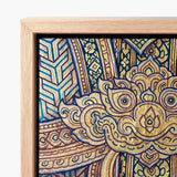 Framed Piece Artwork Intricate Ornate Patterns Gold Teal Thailand’s Mystical Realm, Hypnotic Thai Fresco, Traditional