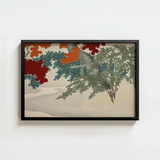 Black-framed Artwork Stylized Trees Red Orange Green Foliage Kamisaka Sekka Japanese, Maple Leaves Burn, Autumn Art Print