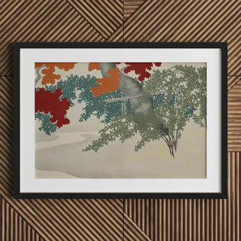 Maple - Kamisaka Sekka Japanese Autumn Art Print / Canvas Black Framed Abstract Tree White Colorful, Leaves Burn, Prints