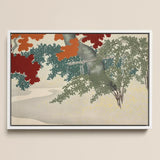 Maple - Kamisaka Sekka Japanese Autumn Art Print / Canvas Framed Artwork Stylized Landscape Autumnal Trees Shades Orange Kamisaka Sekka