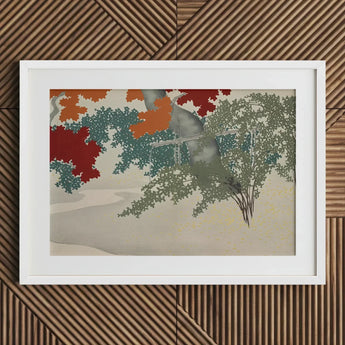 Maple - Kamisaka Sekka Japanese Autumn Art Print / Canvas White Framed Abstract Tree Colorful Leaves, Burn, Prints
