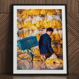 Marigolden - Bkk Flower Market Marigolds Art Print / Canvas Black-framed Photograph Vibrant Scene Yellow Packaged Produce Pak Khlong