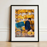 Marigolden - Bkk Flower Market Marigolds Art Print / Canvas Black-framed Vibrant Street Scene Yellow Packaged Pak Khlong Talat’s, Bangkok,