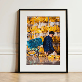 Marigolden - Bkk Flower Market Marigolds Art Print / Canvas Black-framed Vibrant Street Scene Yellow Packaged Pak Khlong Talat’s, Bangkok,