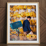 Marigolden - Bkk Flower Market Marigolds Art Print / Canvas Framed Photograph Light Wood Frame White Mat Man Pak Khlong Talat’s, Bangkok