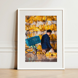 Marigolden - Bkk Flower Market Marigolds Art Print / Canvas White-framed Art Print Man Navy Blue Patterned Shirt Pak Khlong Talat’s,