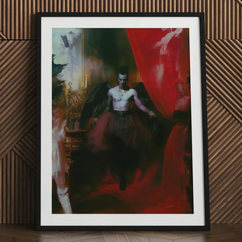 Marius - Gay African American Vampire Art Print / Canvas Black-framed Dramatic Winged Figure Dark Attire, Steps Forward, Prints