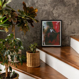 Marius - Gay African American Vampire Art Print / Canvas Framed Abstract Artwork Wooden Surface Surrounded Potted Plants, Steps Forward,