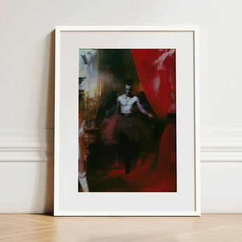 Marius - Gay African American Vampire Art Print / Canvas White-framed Art Print Dramatic Darkly Lit Painting Angelic African American
