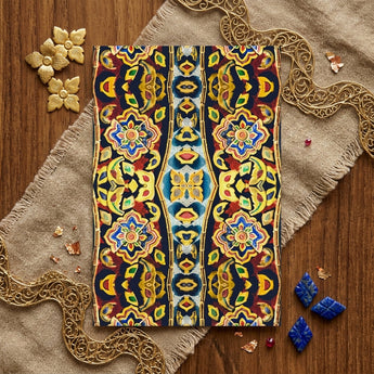 Masala Thai - Mosaic Pattern Art Print / Canvas Rectangular Notebook Vibrant Symmetrical Floral Pattern Gold Blue Thailand’s Psychedelic