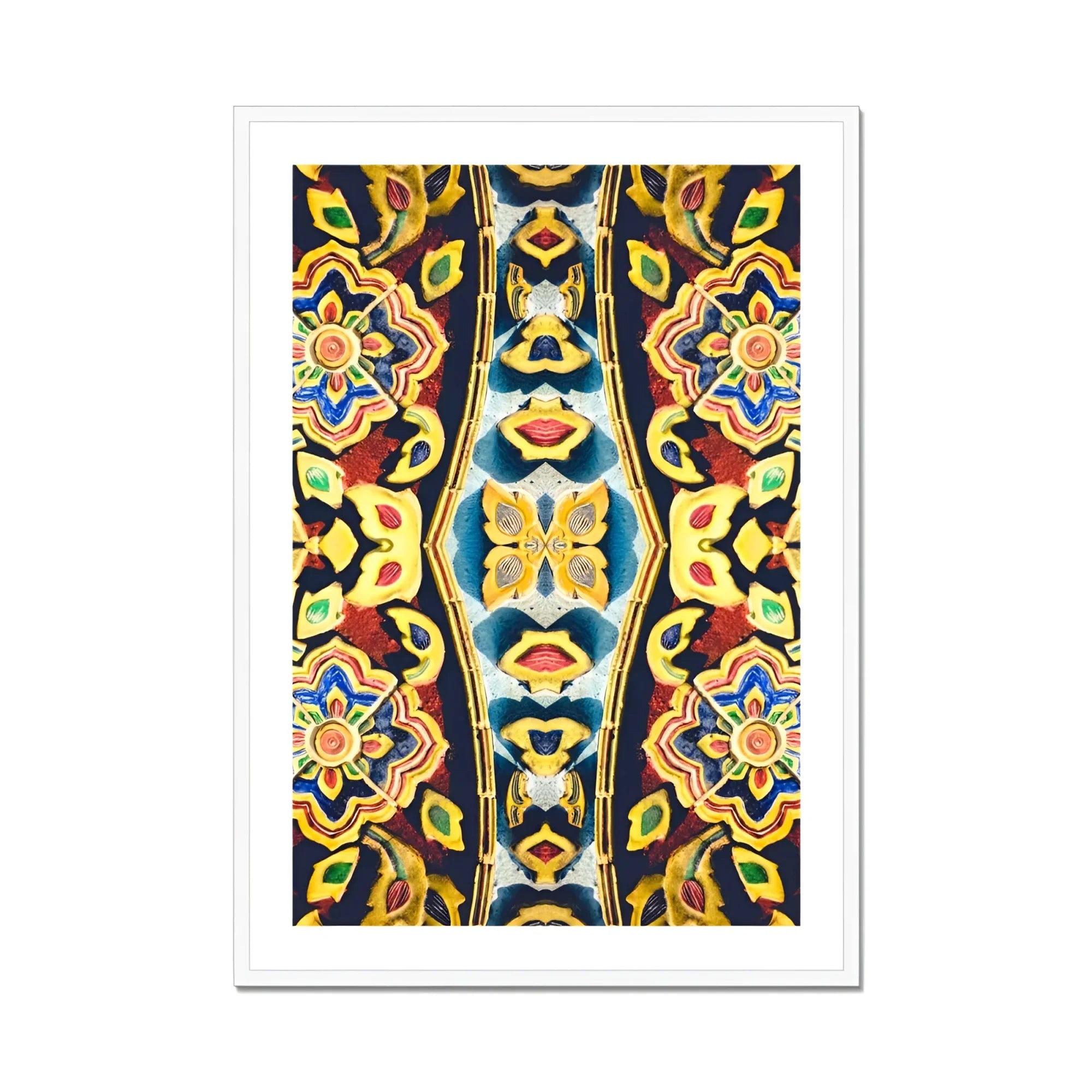 Masala Thai - Mosaic Pattern Art Print, Colorful Kaleidoscopic Pattern Floral Geometric Designs Yellow Blue
