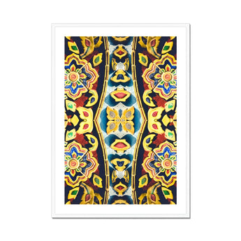 Masala Thai - Mosaic Pattern Art Print, Colorful Kaleidoscopic Pattern Floral Geometric Designs Yellow Blue