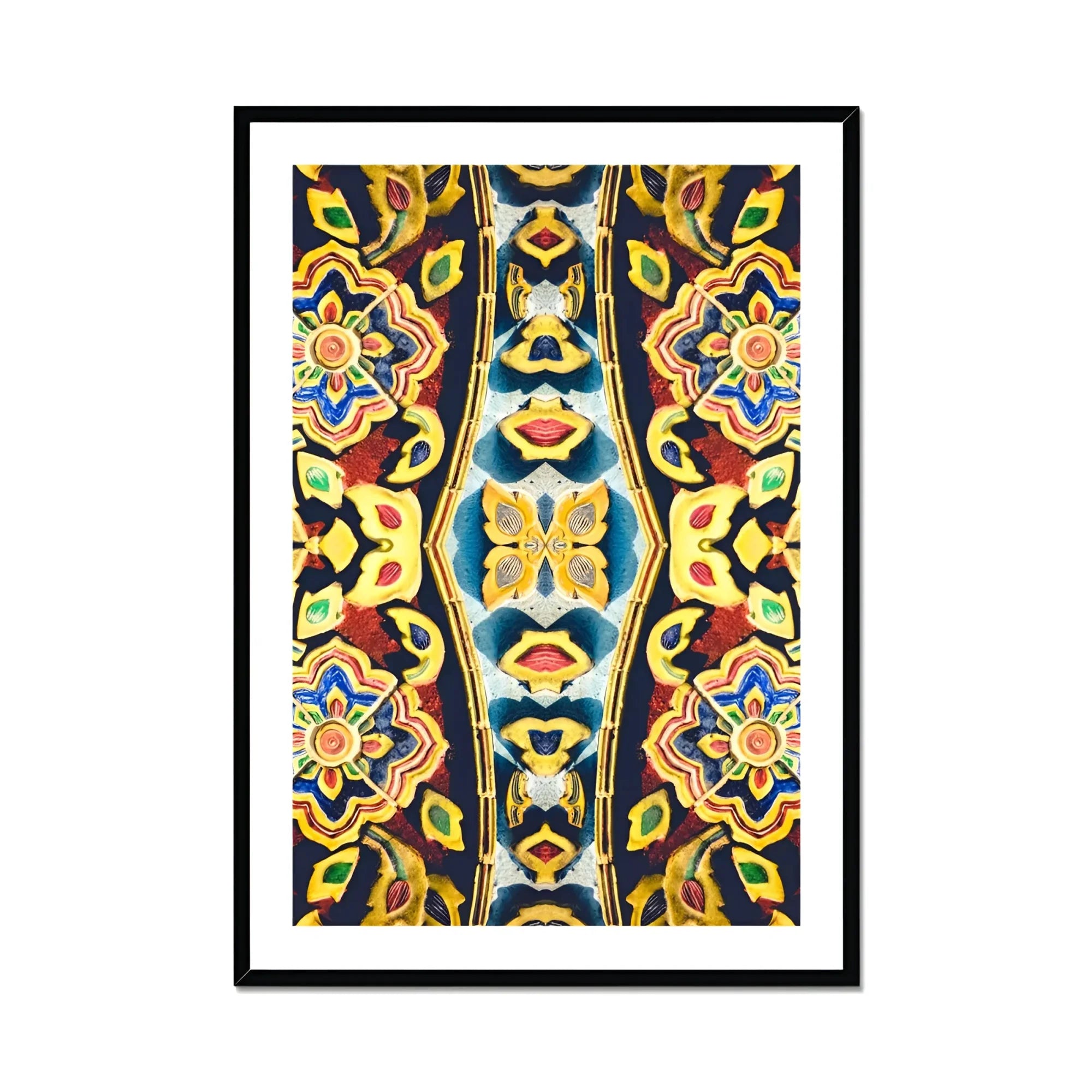 Masala Thai - Mosaic Pattern Art Print, Colorful Kaleidoscopic Pattern Floral Geometric Designs Yellow Blue