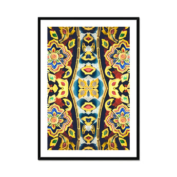 Masala Thai - Mosaic Pattern Art Print, Colorful Kaleidoscopic Pattern Floral Geometric Designs Yellow Blue